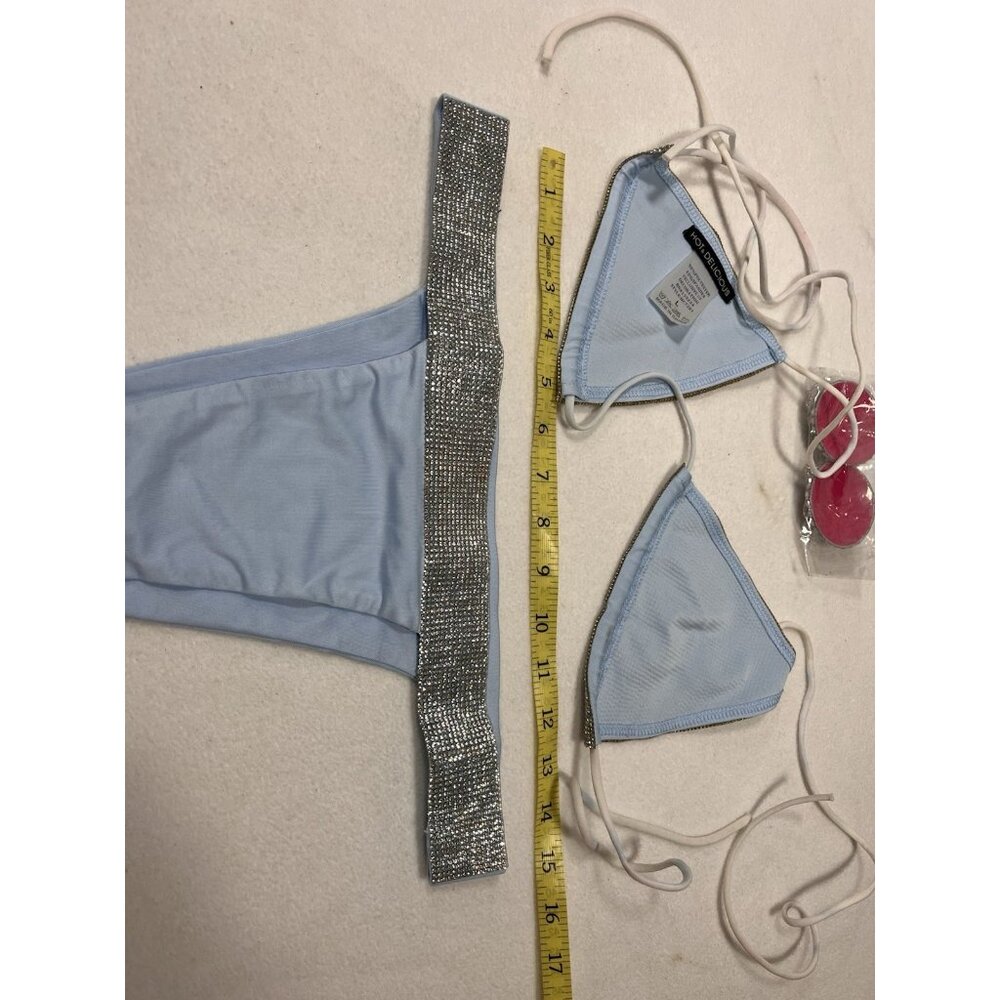 Hot & Delicious Rhinestone Bikini Set Festival Swimwear Silver Size L - Picture 14 of 15